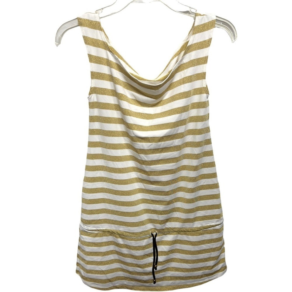 Tommy Hilfiger Gold Glitter Stripe Tank Mini Dress Size Small Summer Beach